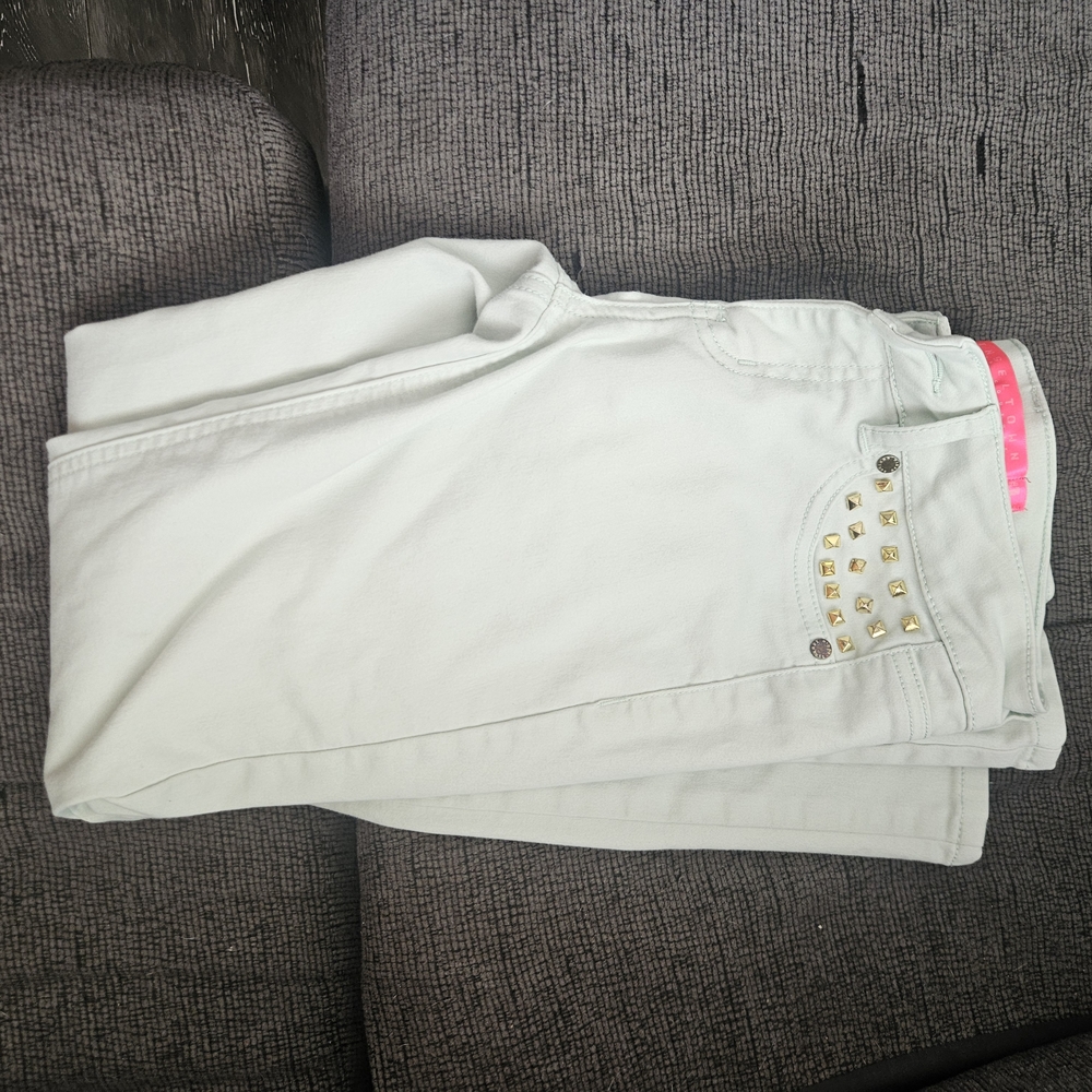 Tinseltown Mint Jeggings with Gold Stud Accents